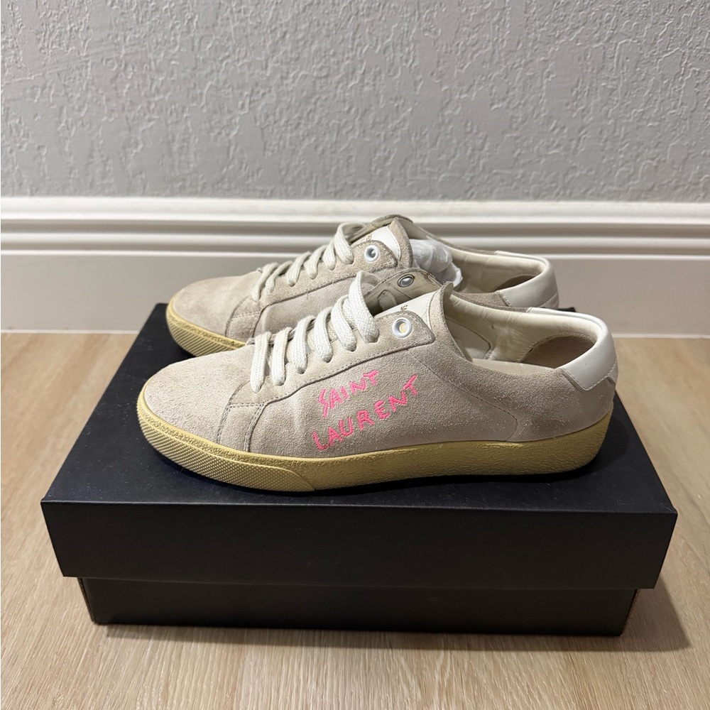 Saint Laurent Cream and Pink Suede Sneakers size 36